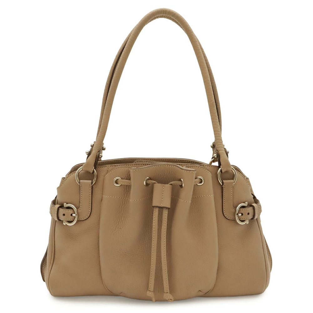 Salvatore Ferragamo Gancini Handbag Tote Bag Leather Pink Beige Cream